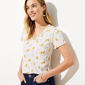 LOFT Gray Cotton Cheetah Print Graphic Tee